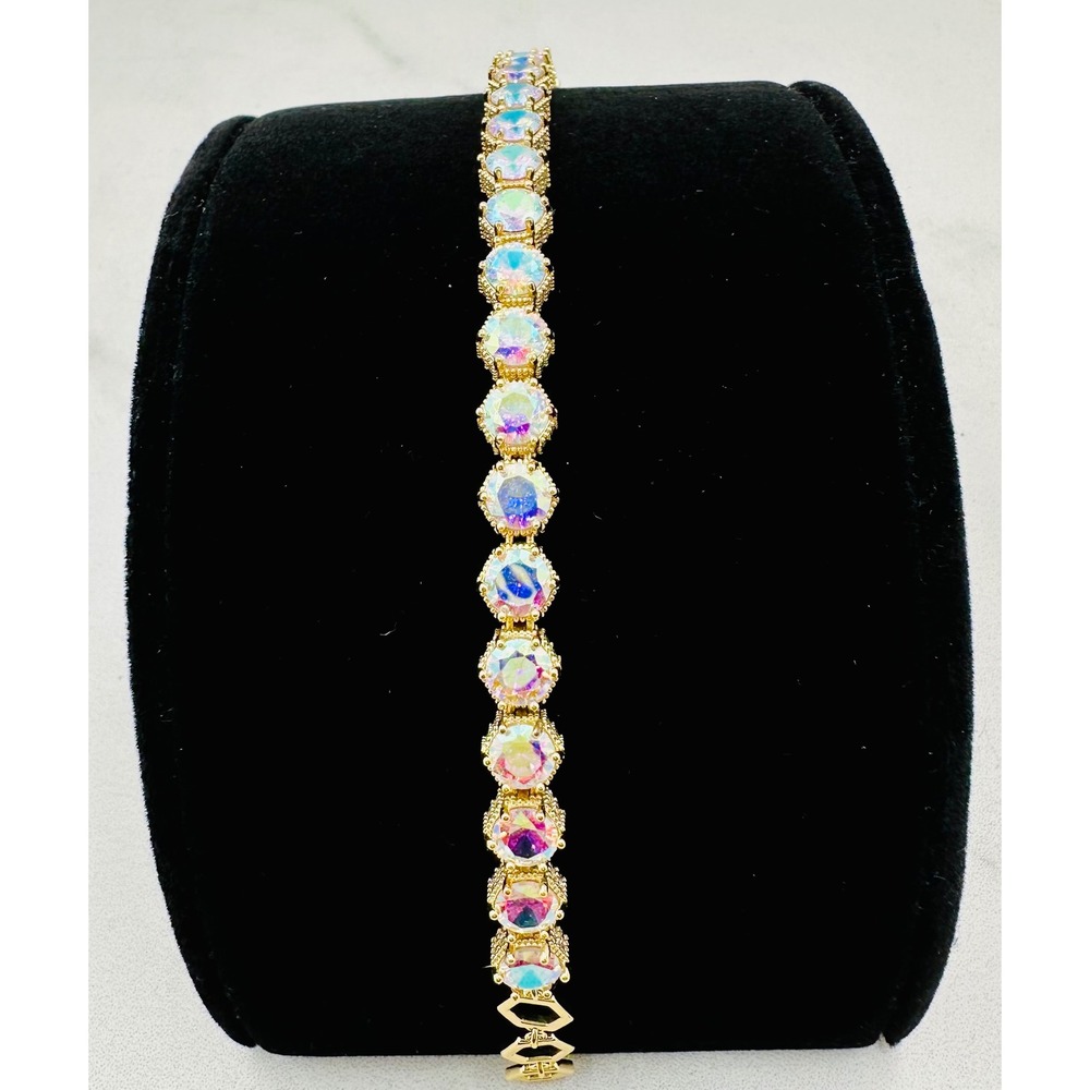 Rare Limited Edition Park Lane Gold Tone Aurora Borealis Toggle Tennis Bracelet - Picture 9 of 12